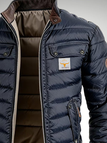 Mens Quilted Jacket Padded Puffer Stand Collar Winter Coat - Back View | Lavisa