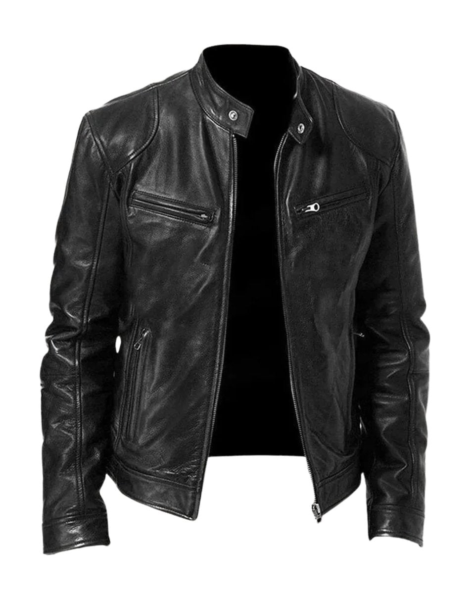 Lavisa - Mens Quilted Jacket Slim-Fit Biker Faux Leather Zip-Up