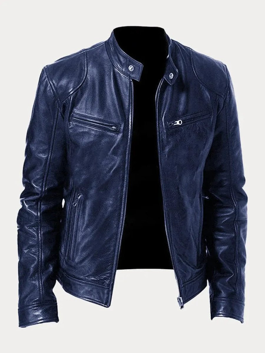 Lavisa - Mens Quilted Jacket Slim-Fit Biker Faux Leather Zip-Up