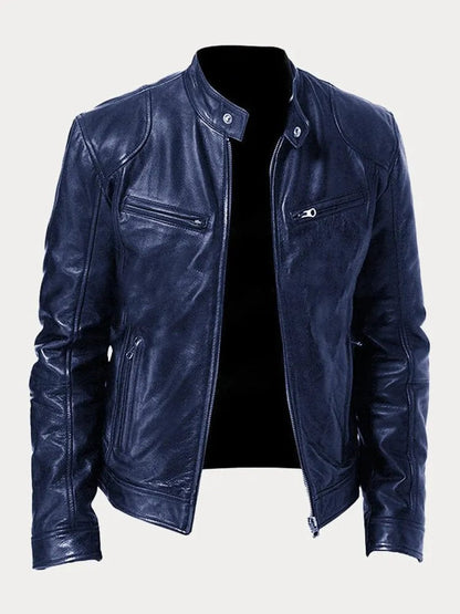 Lavisa - Mens Quilted Jacket Slim-Fit Biker Faux Leather Zip-Up