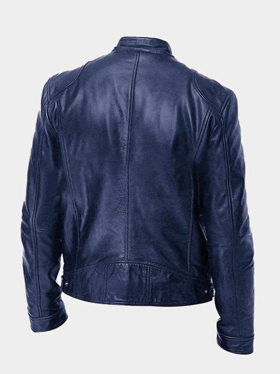 Lavisa - Mens Quilted Jacket Slim-Fit Biker Faux Leather Zip-Up