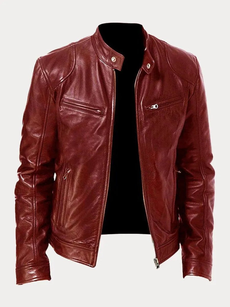 Lavisa - Mens Quilted Jacket Slim-Fit Biker Faux Leather Zip-Up