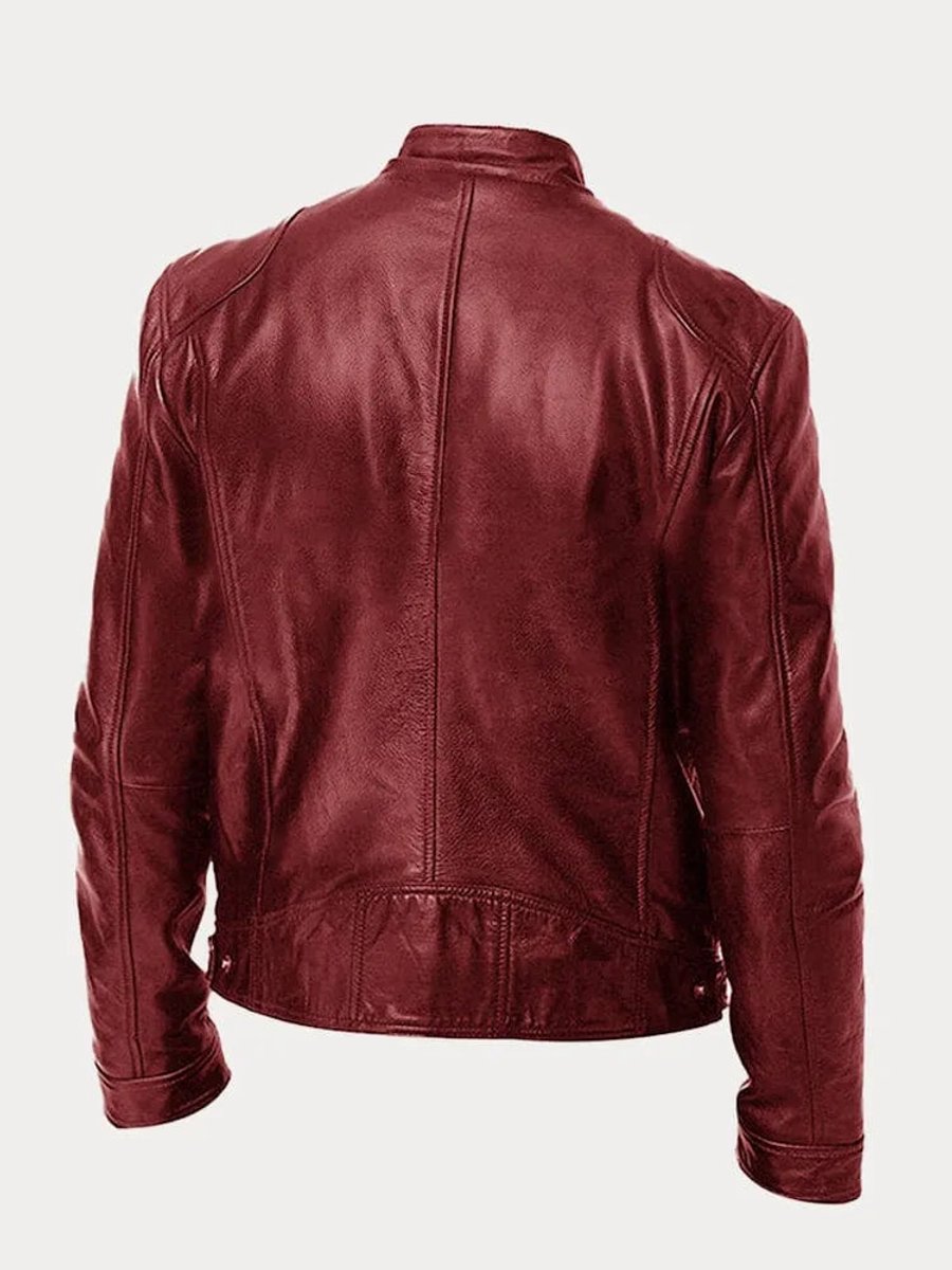 Lavisa - Mens Quilted Jacket Slim-Fit Biker Faux Leather Zip-Up