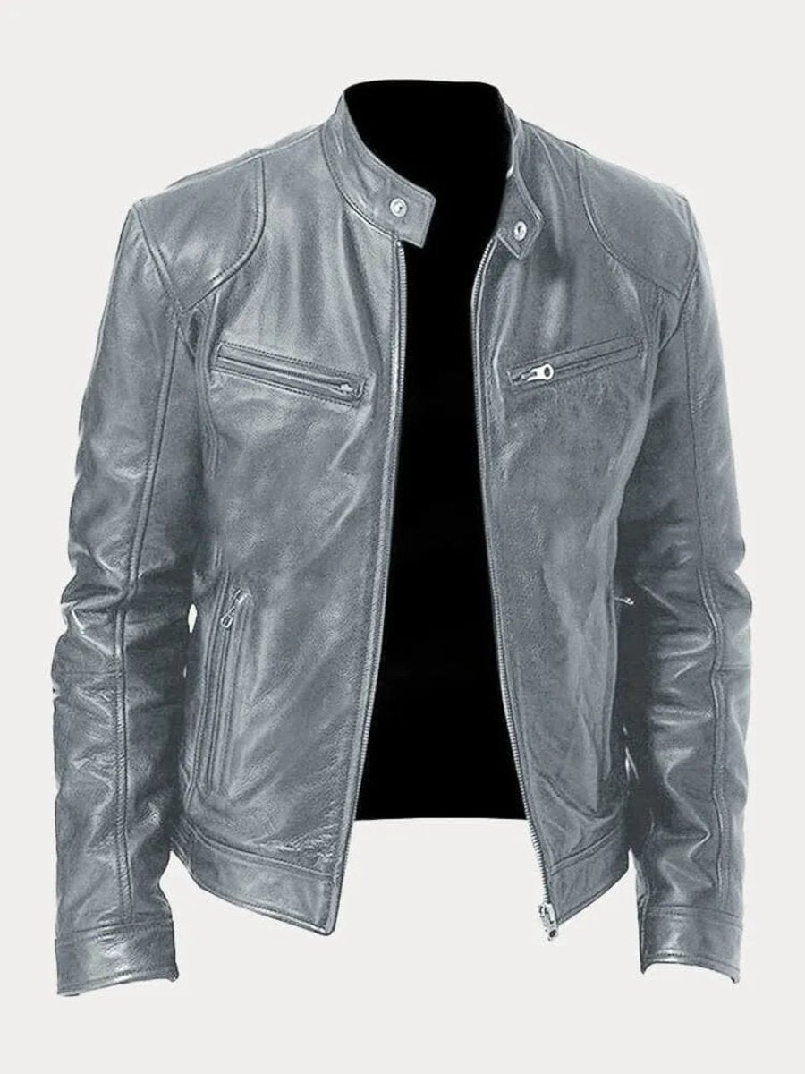Lavisa - Mens Quilted Jacket Slim-Fit Biker Faux Leather Zip-Up
