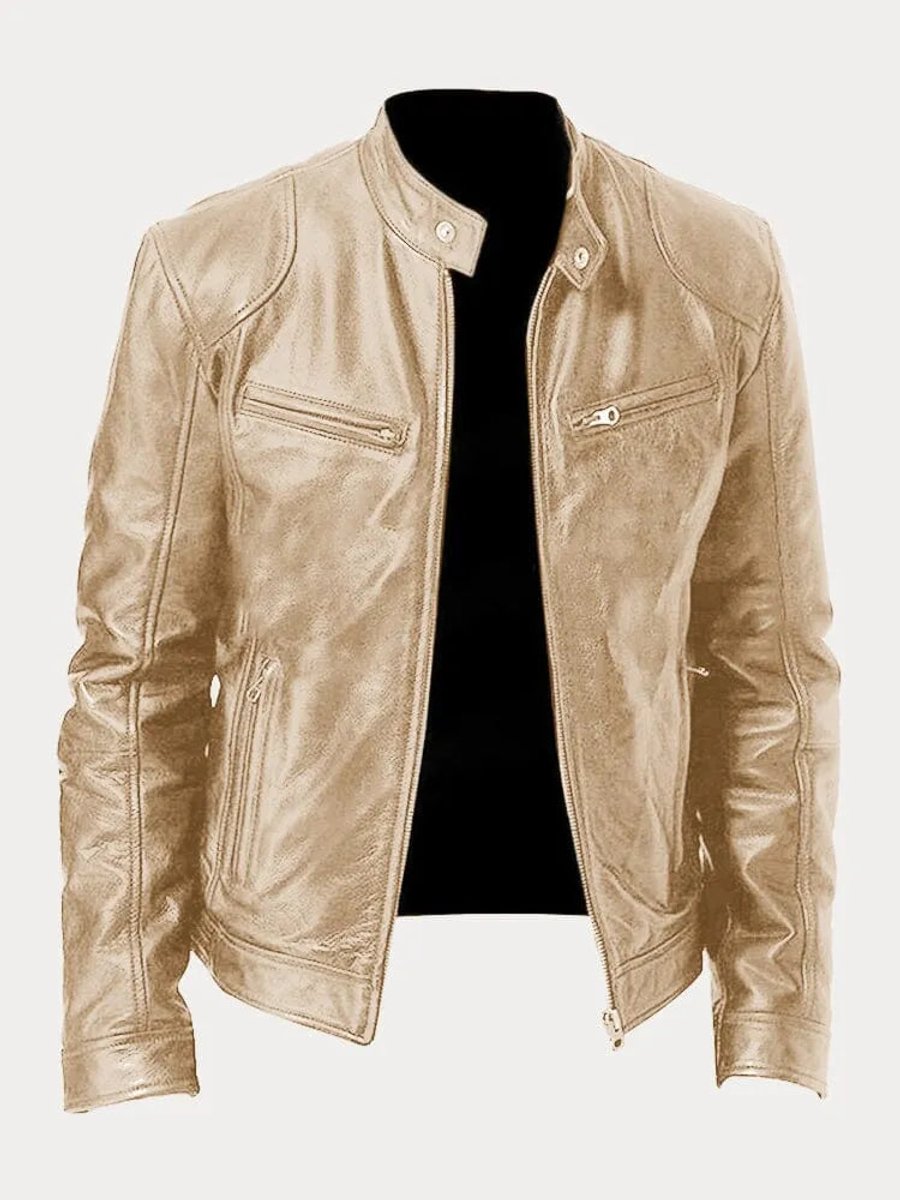 Lavisa - Mens Quilted Jacket Slim-Fit Biker Faux Leather Zip-Up