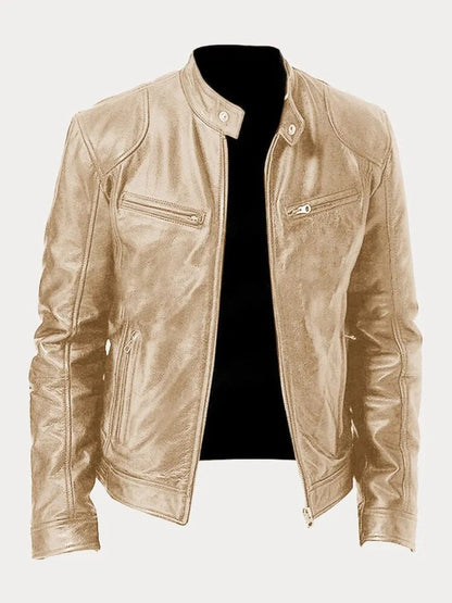 Lavisa - Mens Quilted Jacket Slim-Fit Biker Faux Leather Zip-Up