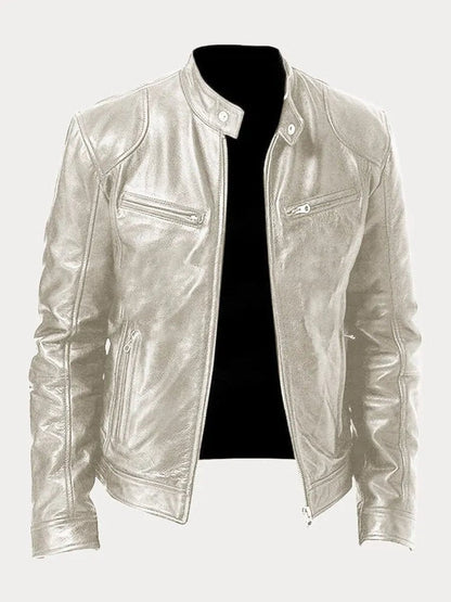 Lavisa - Mens Quilted Jacket Slim-Fit Biker Faux Leather Zip-Up
