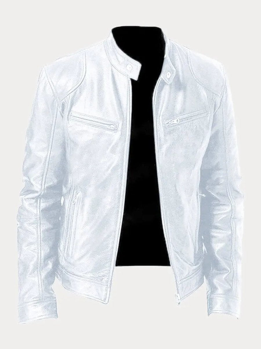 Lavisa - Mens Quilted Jacket Slim-Fit Biker Faux Leather Zip-Up