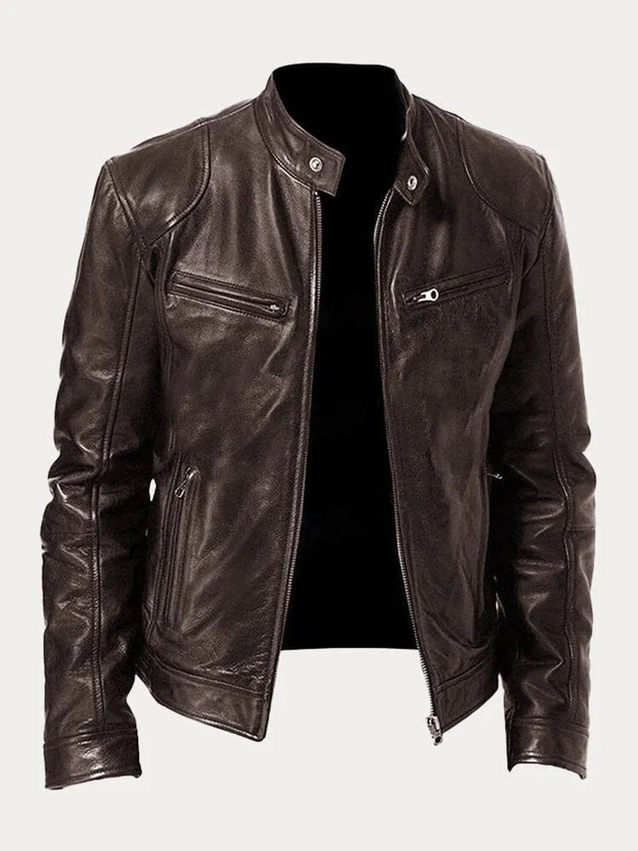 Lavisa - Mens Quilted Jacket Slim-Fit Biker Faux Leather Zip-Up