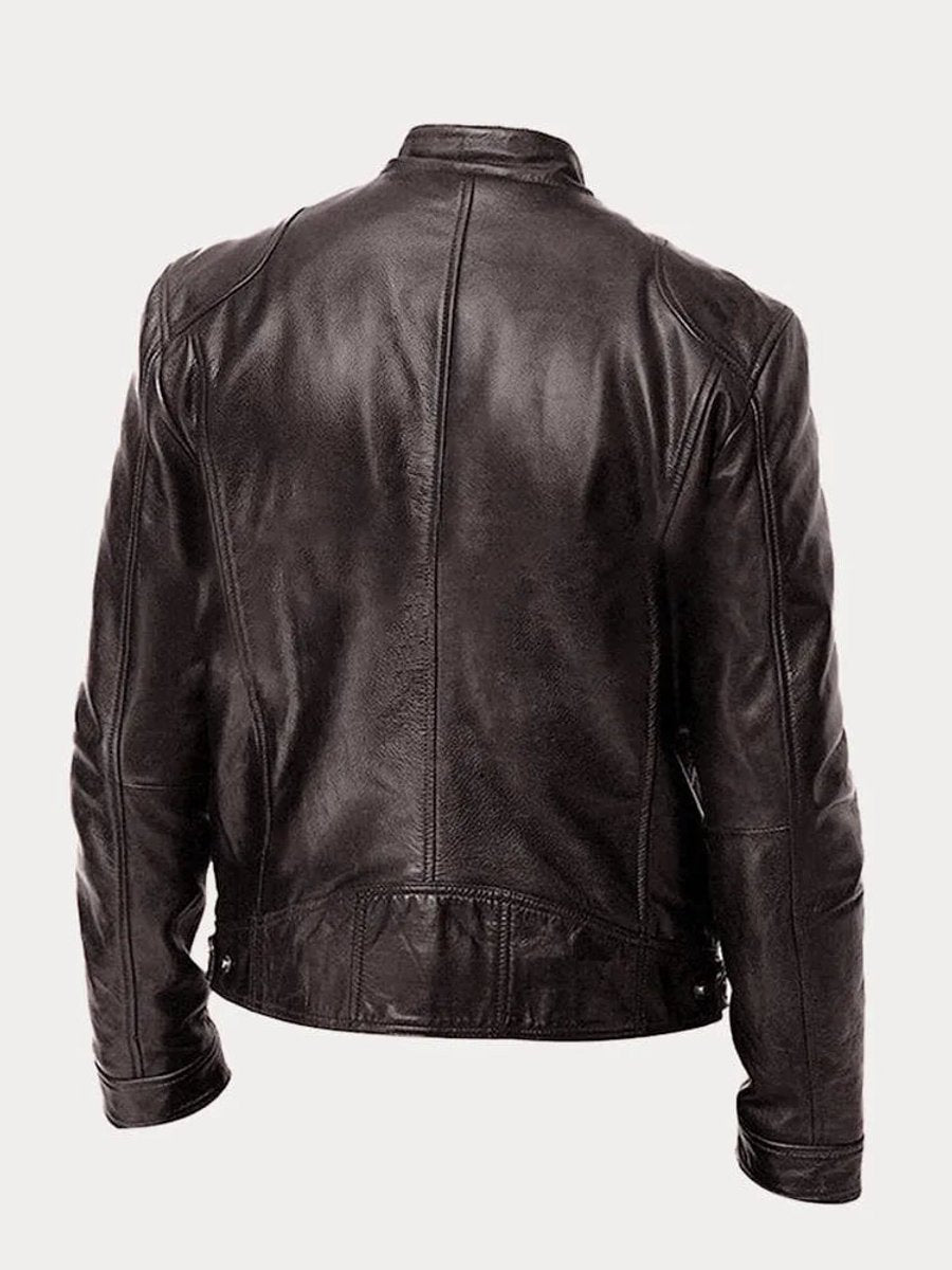 Lavisa - Mens Quilted Jacket Slim-Fit Biker Faux Leather Zip-Up