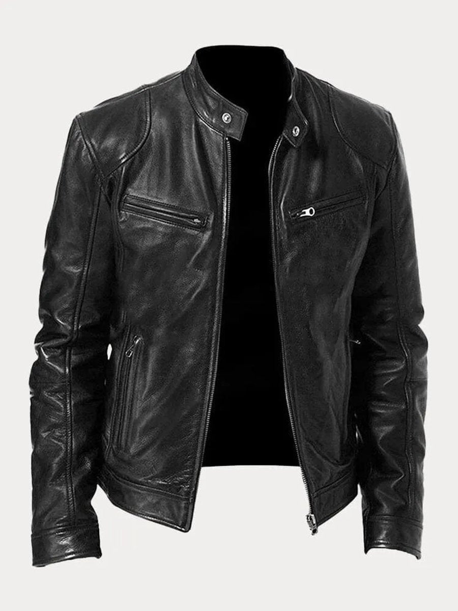 Lavisa - Mens Quilted Jacket Slim-Fit Biker Faux Leather Zip-Up