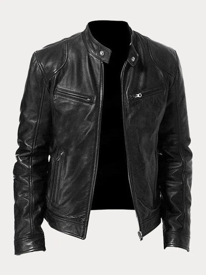 Lavisa - Mens Quilted Jacket Slim-Fit Biker Faux Leather Zip-Up