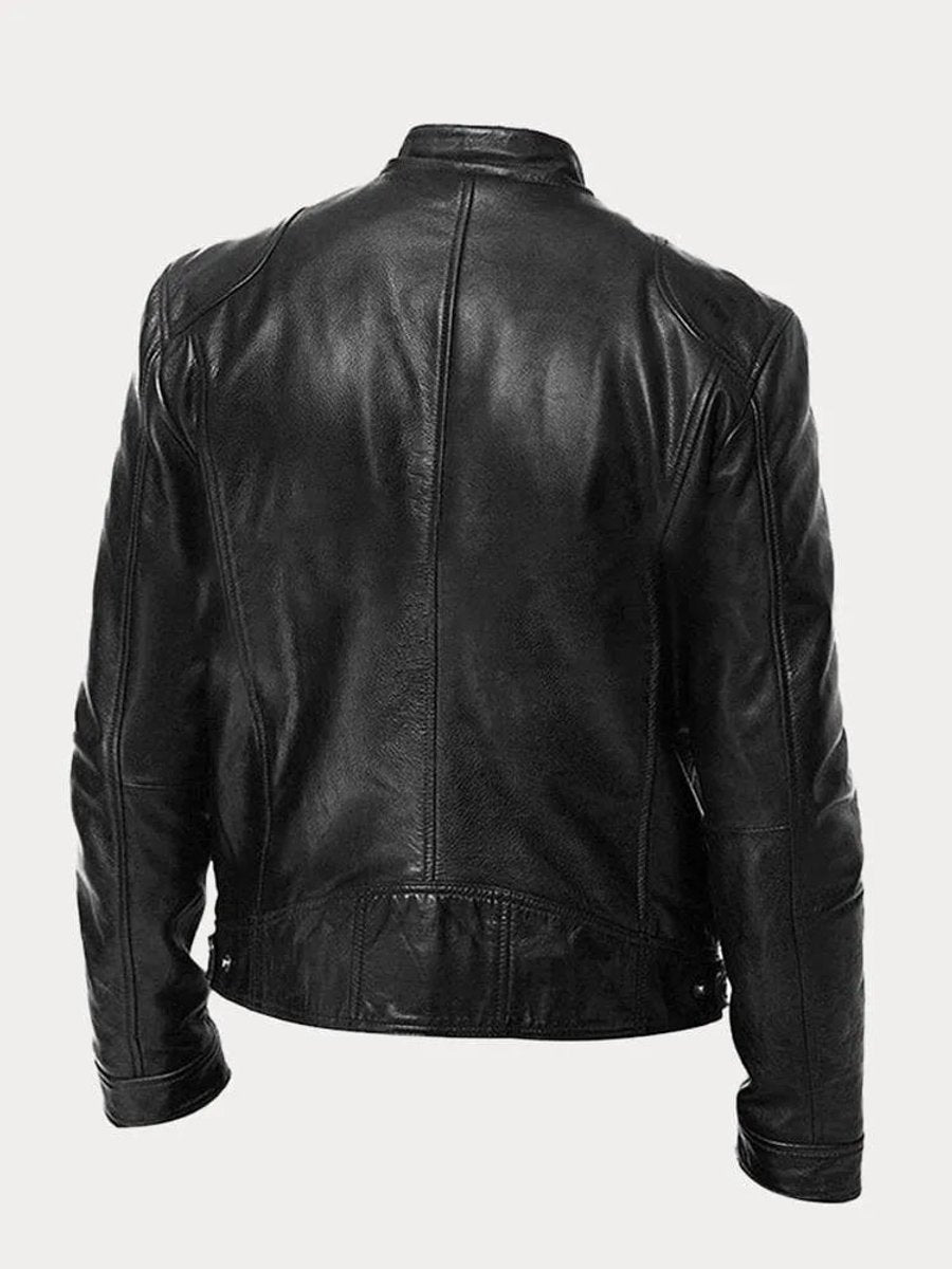 Lavisa - Mens Quilted Jacket Slim-Fit Biker Faux Leather Zip-Up