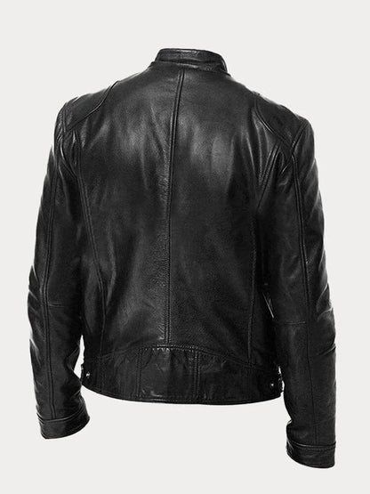 Lavisa - Mens Quilted Jacket Slim-Fit Biker Faux Leather Zip-Up