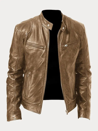 Lavisa - Mens Quilted Jacket Slim-Fit Biker Faux Leather Zip-Up