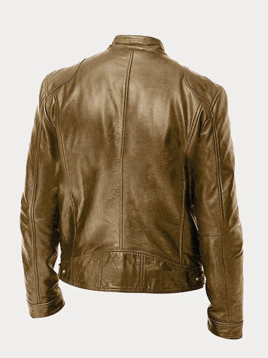 Lavisa - Mens Quilted Jacket Slim-Fit Biker Faux Leather Zip-Up
