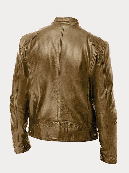 Lavisa - Mens Quilted Jacket Slim-Fit Biker Faux Leather Zip-Up