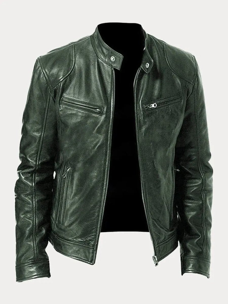 Lavisa - Mens Quilted Jacket Slim-Fit Biker Faux Leather Zip-Up