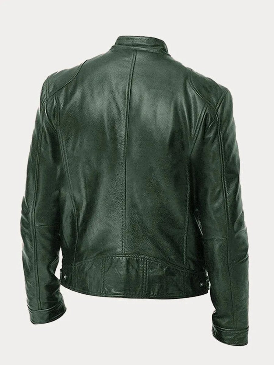 Lavisa - Mens Quilted Jacket Slim-Fit Biker Faux Leather Zip-Up