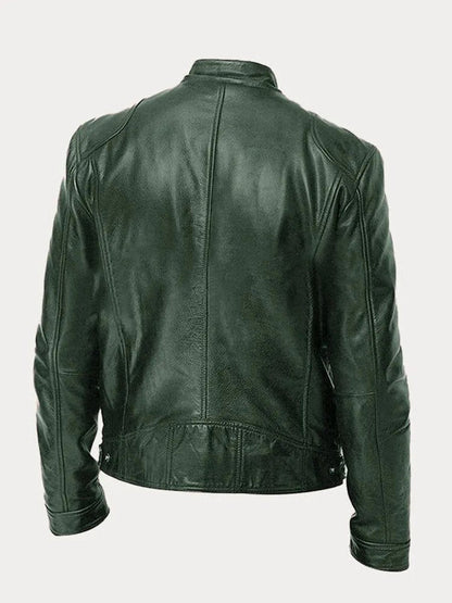 Lavisa - Mens Quilted Jacket Slim-Fit Biker Faux Leather Zip-Up