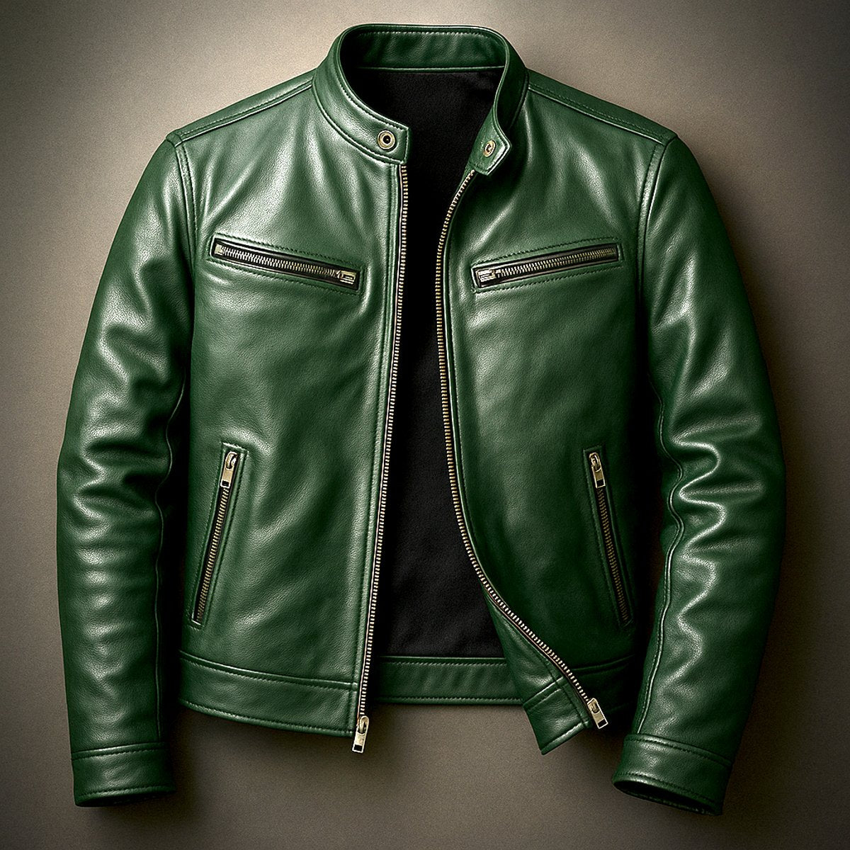 Mens Quilted Jacket Vintage Biker Style Full-Zip Leather Look - Back View | Lavisa