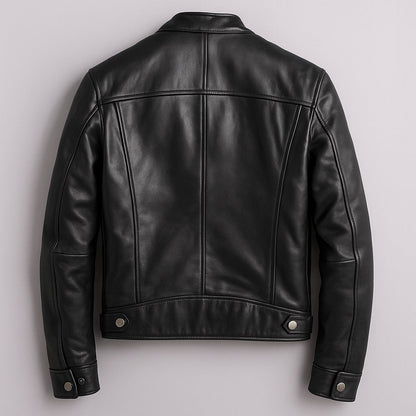 Mens Quilted Jacket Vintage Biker Style Full-Zip Leather Look - Close-Up Texture & Detail | Lavisa