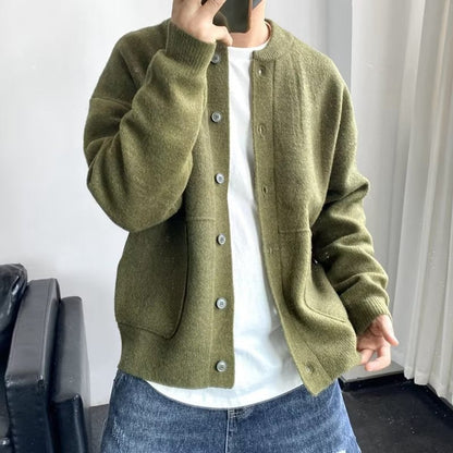 Lavisa - Men's Relaxed Fit Button-Up Knit Mens Cardigan Round Neck