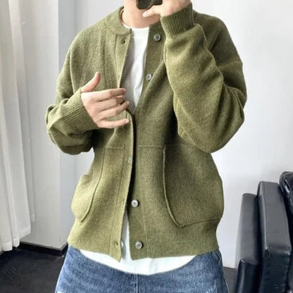 Lavisa - Men's Relaxed Fit Button-Up Knit Mens Cardigan Round Neck