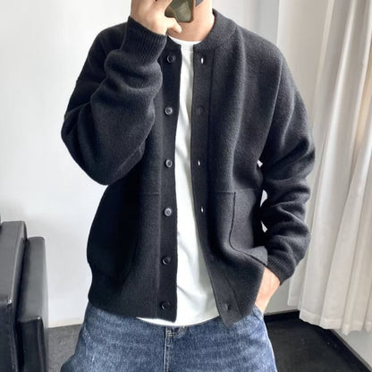 Lavisa - Men's Relaxed Fit Button-Up Knit Mens Cardigan Round Neck