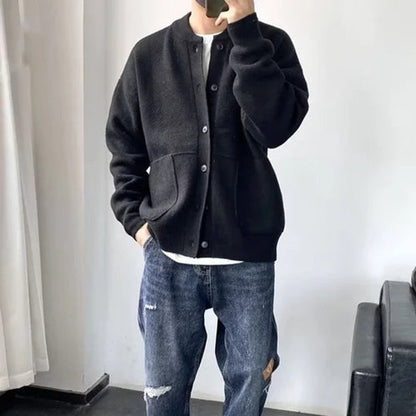 Lavisa - Men's Relaxed Fit Button-Up Knit Mens Cardigan Round Neck