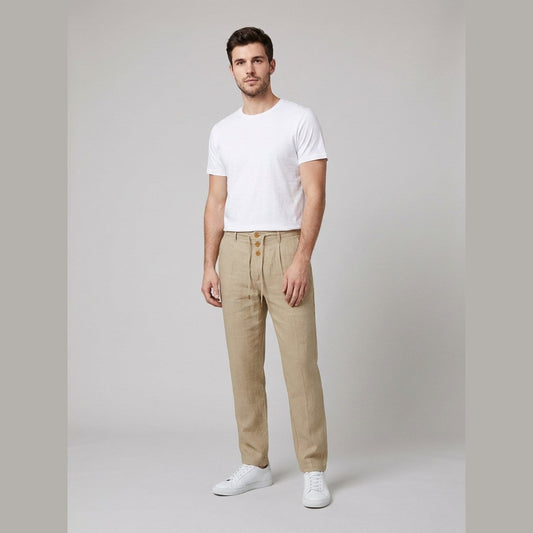 Lavisa - Men's Relaxed-Fit Drawstring Linen Straight-Leg Trousers