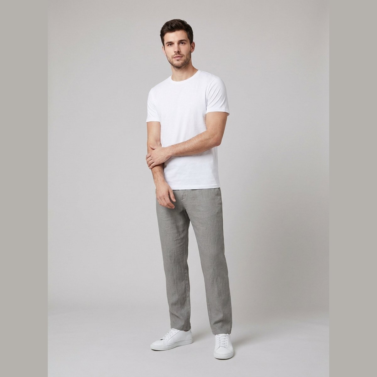 Men's Relaxed-Fit Drawstring Linen Straight-Leg Trousers - Close-Up Fabric Texture | Lavisa