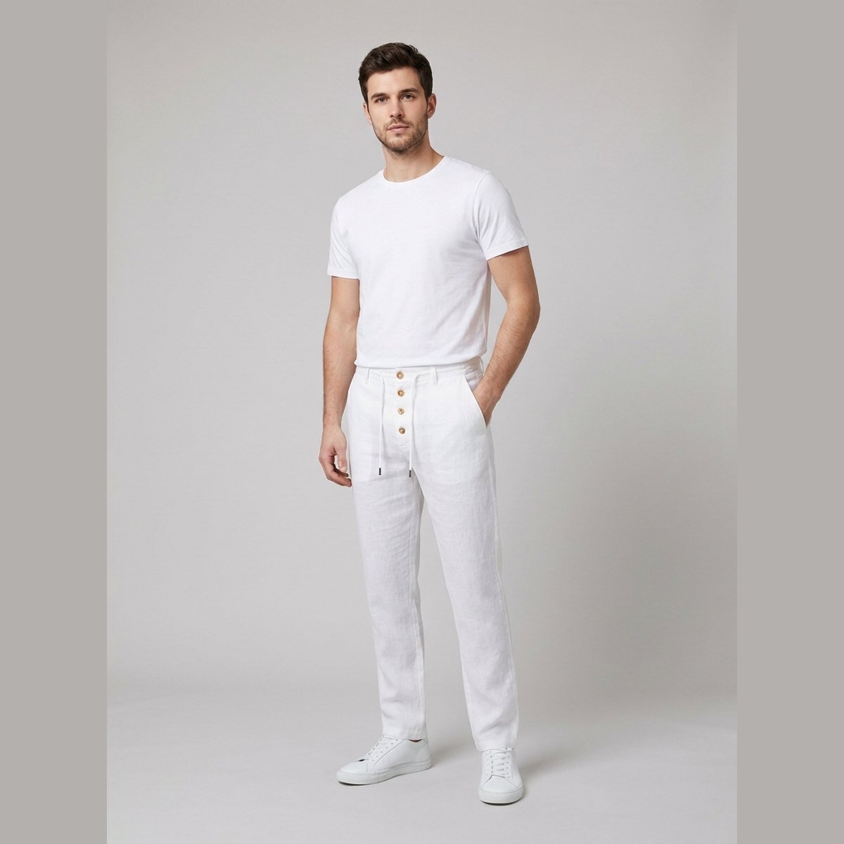 Men's Relaxed-Fit Drawstring Linen Straight-Leg Trousers - Variant Style 6 | Lavisa