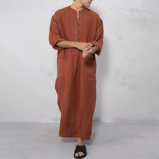 Lavisa - Men's Relaxed-Fit Linen Kaftan Tunic Long Button-Front Robe