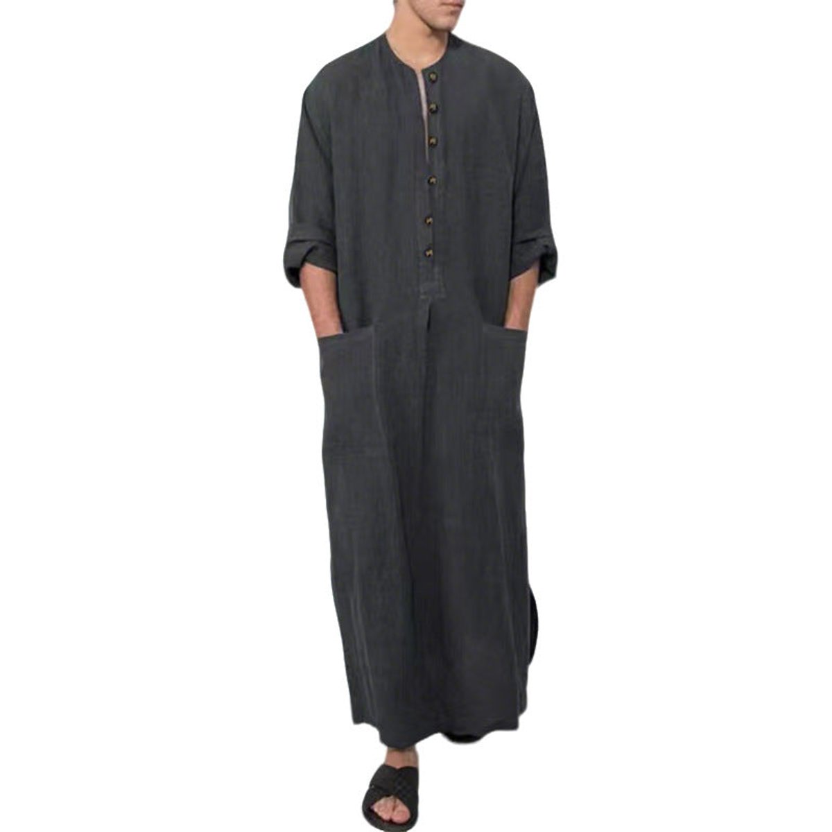 Men's Relaxed-Fit Linen Kaftan Tunic Long Button-Front Robe - Variant Style 6 | Lavisa