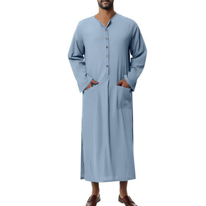 Men's Relaxed-Fit Linen Kaftan Tunic Long Button-Front Robe - Variant Style 8 | Lavisa