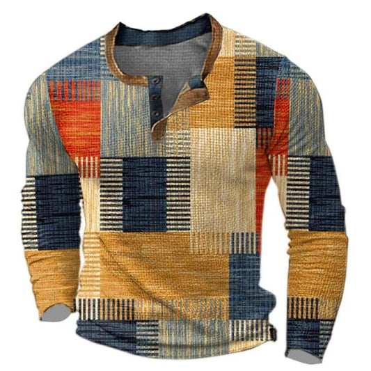 Lavisa - Men's Retro Colour Block Long Sleeve Henley Knit Sweater