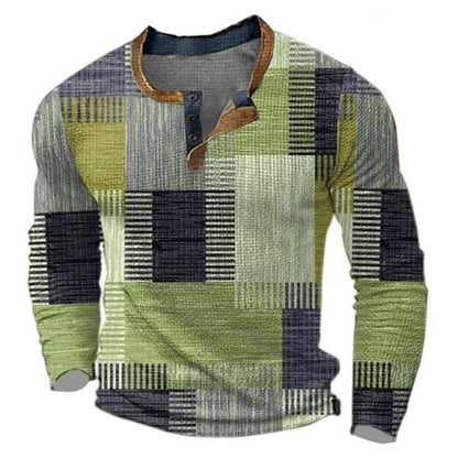 Men's Retro Colour Block Long Sleeve Henley Knit Sweater - Side Angle | Lavisa