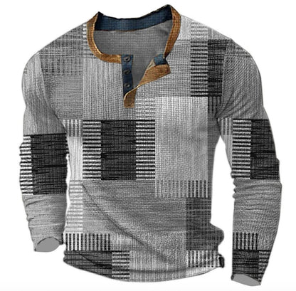 Men's Retro Colour Block Long Sleeve Henley Knit Sweater - Close-Up Fabric Texture | Lavisa