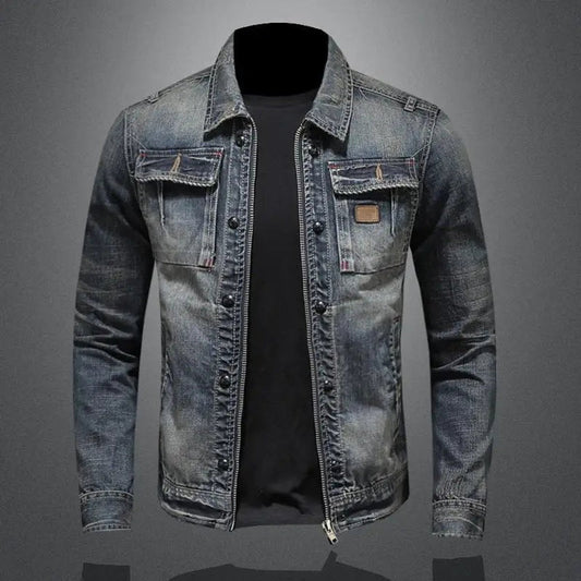 Lavisa - Men's Retro Vintage Washed Denim Jacket Zip-Up Outerwear
