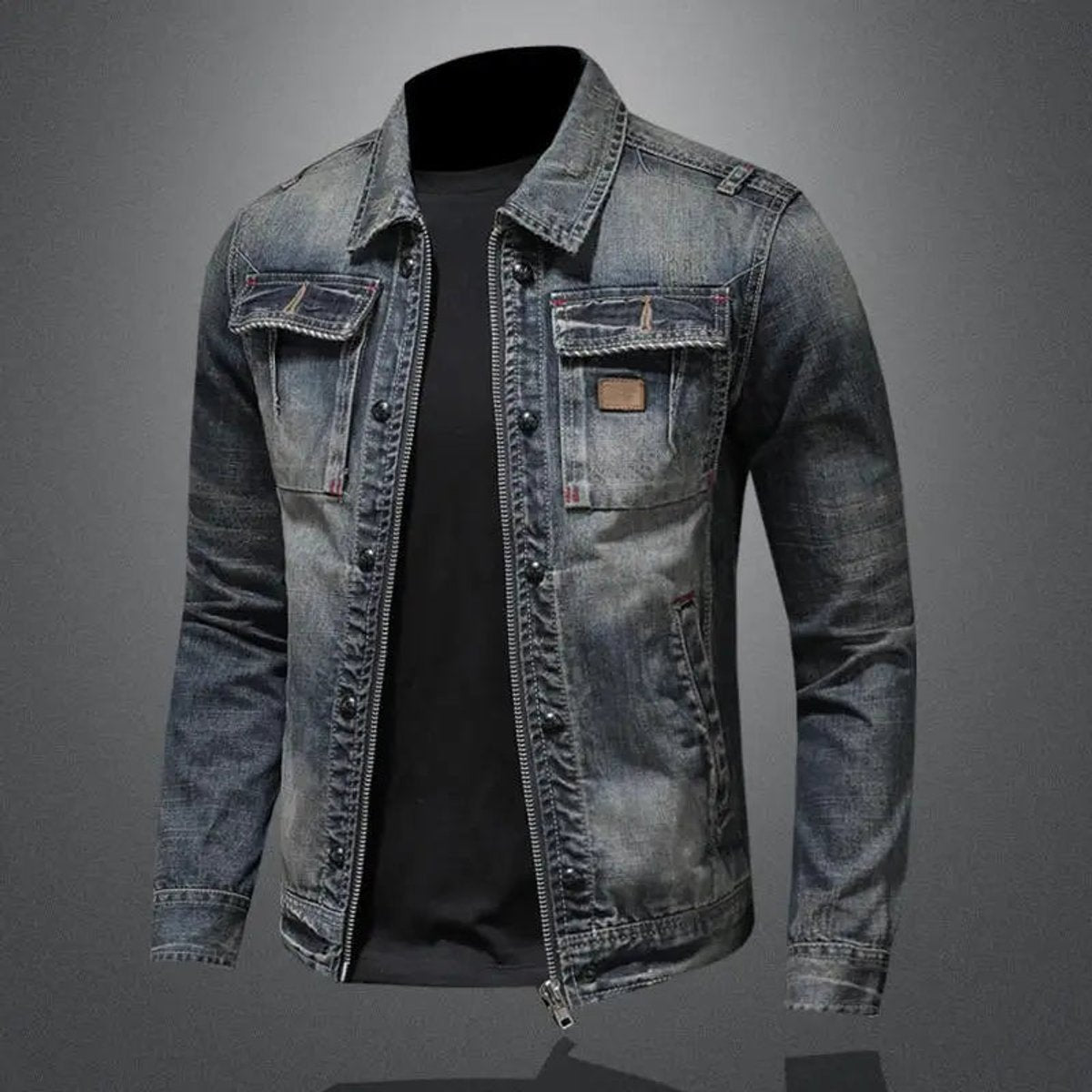 Men's Retro Vintage Washed Denim Jacket Zip-Up Outerwear - Back View | Lavisa