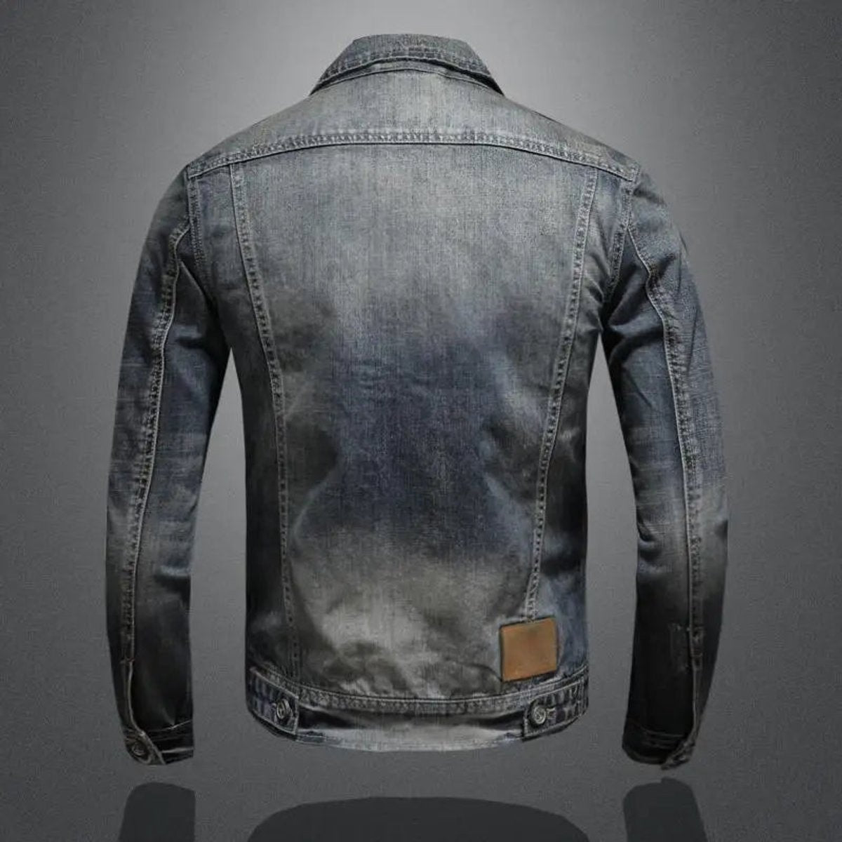 Men's Retro Vintage Washed Denim Jacket Zip-Up Outerwear - Close-Up Fabric Texture | Lavisa