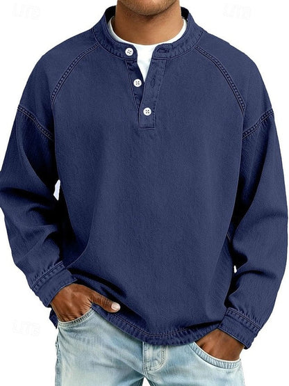 Men's Retro Washed Henley Long-Sleeve Knit Sweater Pullover - Variant Style 10 | Lavisa