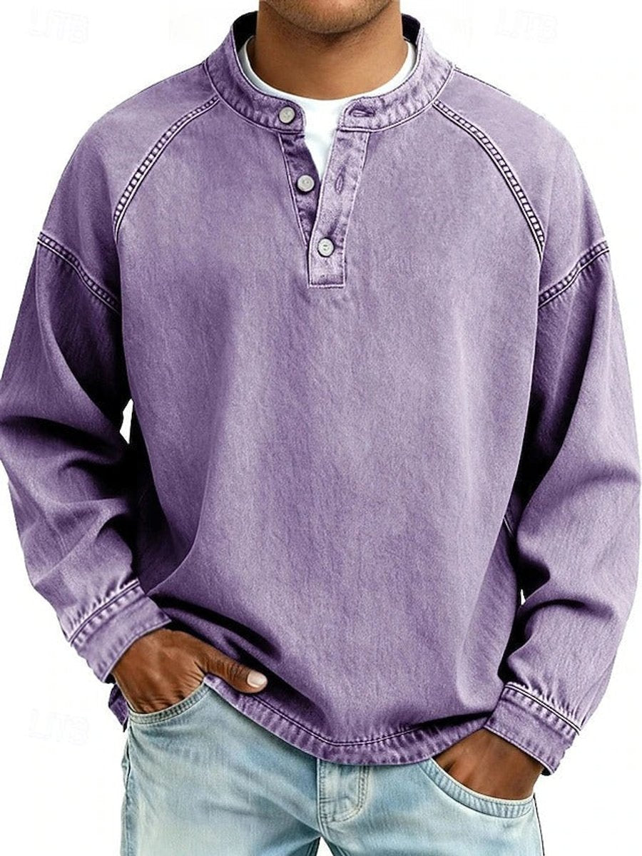 Men's Retro Washed Henley Long-Sleeve Knit Sweater Pullover - Close-Up Fabric Texture | Lavisa