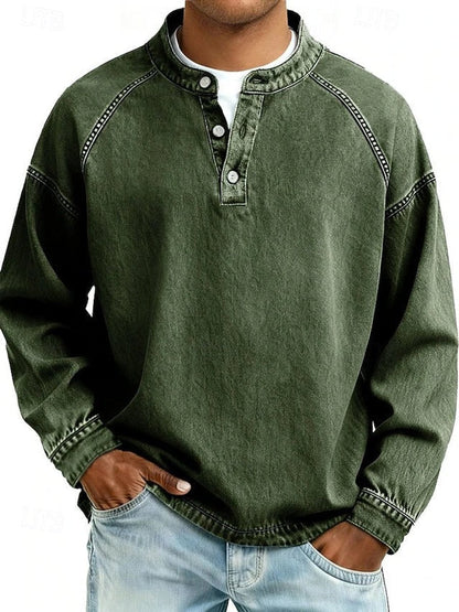 Men's Retro Washed Henley Long-Sleeve Knit Sweater Pullover - Variant Style 6 | Lavisa