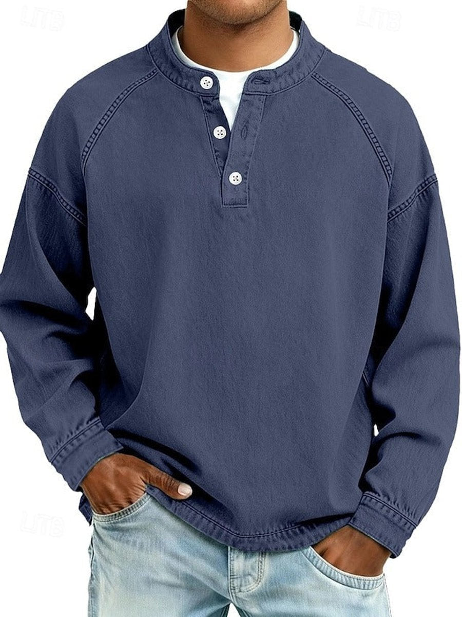 Men's Retro Washed Henley Long-Sleeve Knit Sweater Pullover - Variant Style 7 | Lavisa