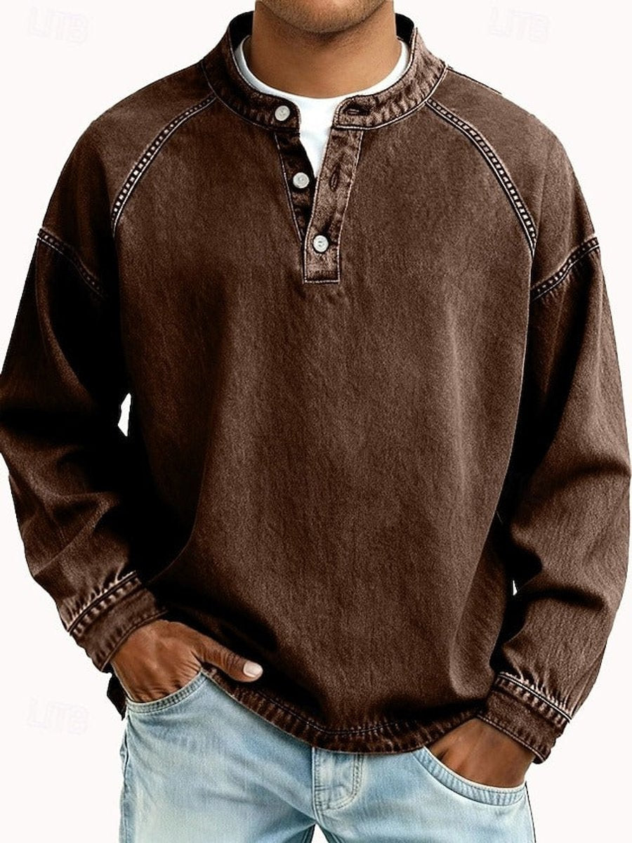 Men's Retro Washed Henley Long-Sleeve Knit Sweater Pullover - Variant Style 8 | Lavisa