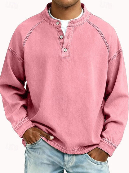 Men's Retro Washed Henley Long-Sleeve Knit Sweater Pullover - Variant Style 9 | Lavisa
