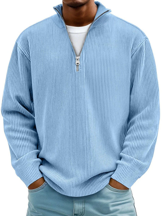 Lavisa - Men's Ribbed Knit Sweater Quarter-Zip Mock Neck Jumper