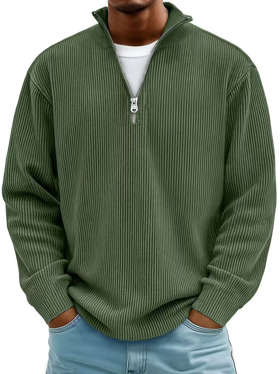 Men's Ribbed Knit Sweater Quarter-Zip Mock Neck Jumper - Variant Style 10 | Lavisa
